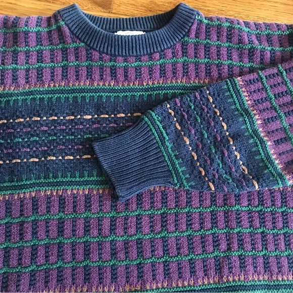 SOLD vintage 90s 3D sweater purple boxy colorful S men’s unisex - Picture 2 of 5